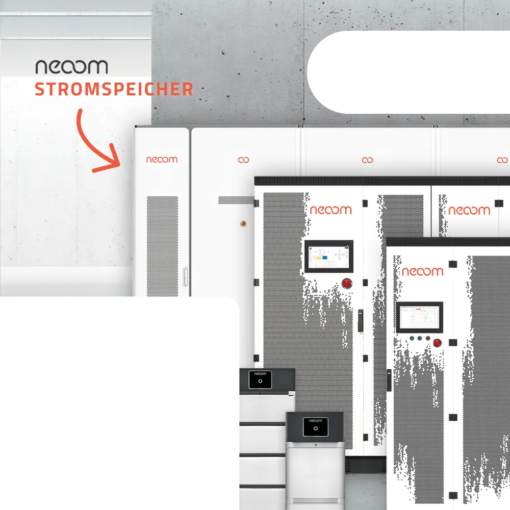 neoom Stromspeicher an einer Hauswand